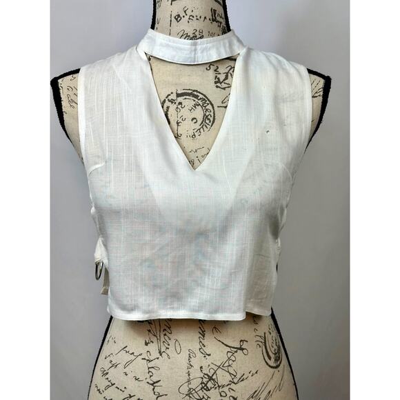 Charms Fashion Tops - Charms Fashion Choker Crop Top V-Neck Rings on Each Side White M